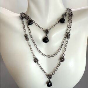 Silpada Oxidized Sterling Silver 925 Black Chalcedony 3 Tier Necklace N1611